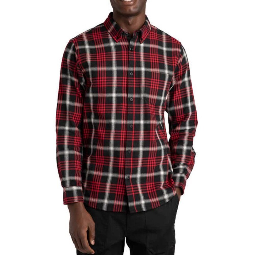 Tilley Flannel Shirt Mens XL Red Black Plaid Button Down Long Sleeve
